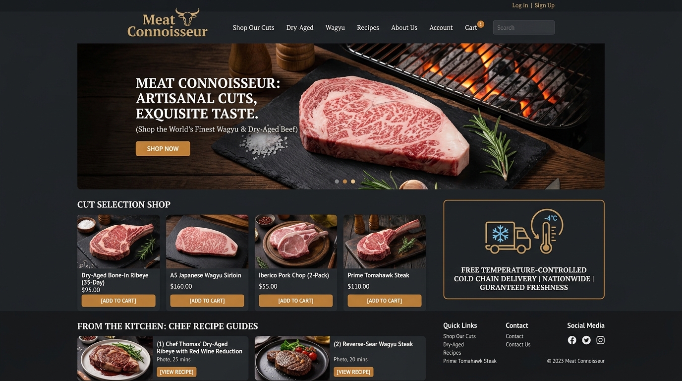 Meat Connoisseur Gourmet Butchery E-Commerce Website by Omobatech